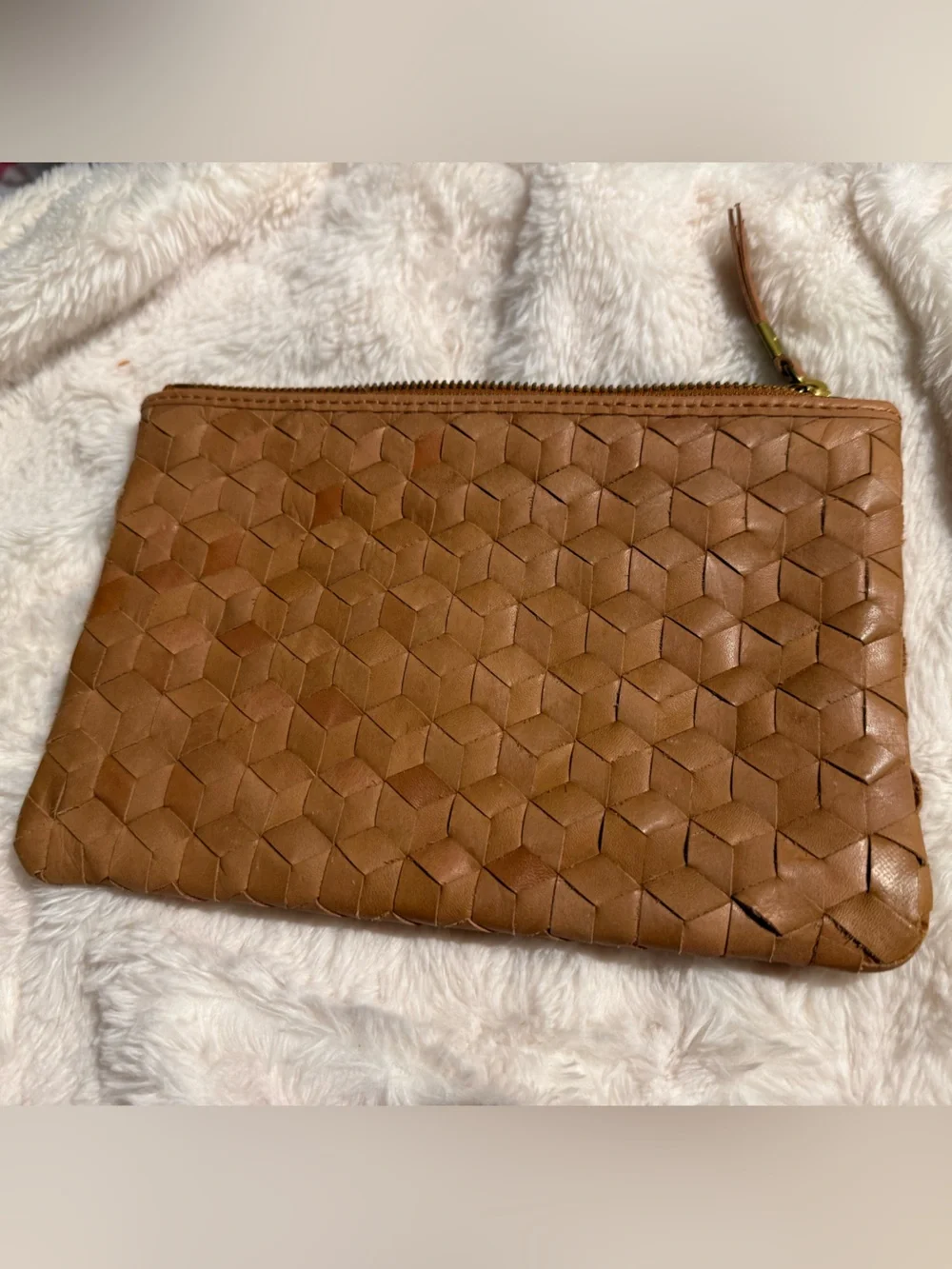 Madewell Tan Woven Leather Zip Pouch